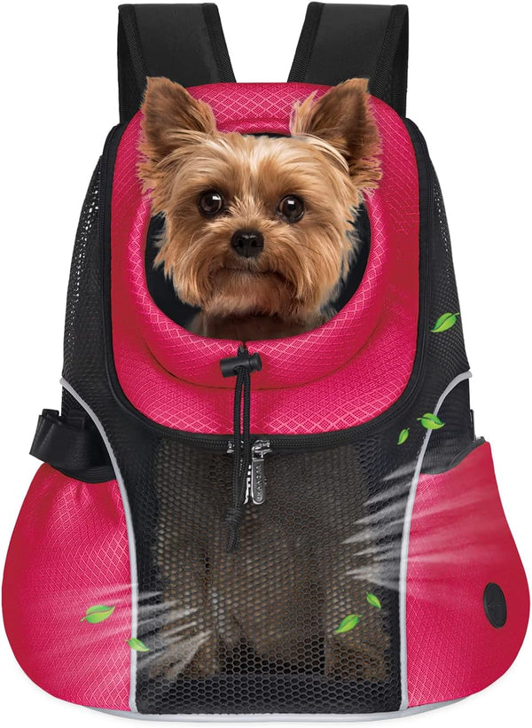 WOYYHO Pet Dog Carrier Backpack, Ventilated Mesh Front Backpack for Small Dogs, Safety Belt for Travel & Hiking