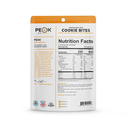 Peak Refuel Dessert Bites | Peanut Butter Chocolate Chip Cookies | High Protein Freeze Dried Camping Food, 1-Pack