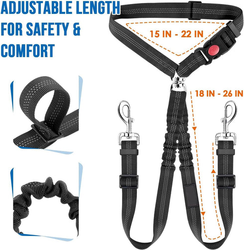KOOK UDU Dog Seat Belt for Car, Dual Pet Vehicle Headrest Restraint Safety Seatbelt,Two Dog Leash No Tangle Dog Car