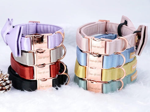 Unique Style Paws Dog Collar, Blue Silk Collar with Bow, Soft Bowtie Adjustable Pet Collar Gift for Small Female or