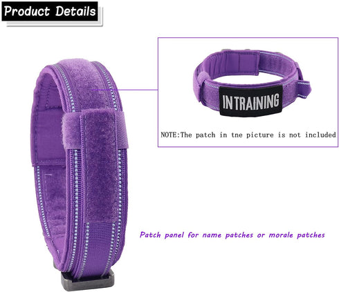 Tactical Dog Collar with Heavy Duty Metal Buckle and Control Handle for Medium Large Dogs Training, Purple, Large