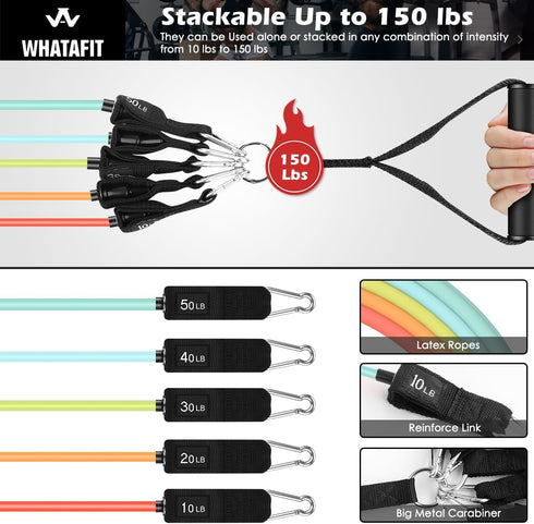 WHATAFIT Exercise Bands Resistance Bands for Working Out, Work Out Bands with Handles for Men and Women Fitness