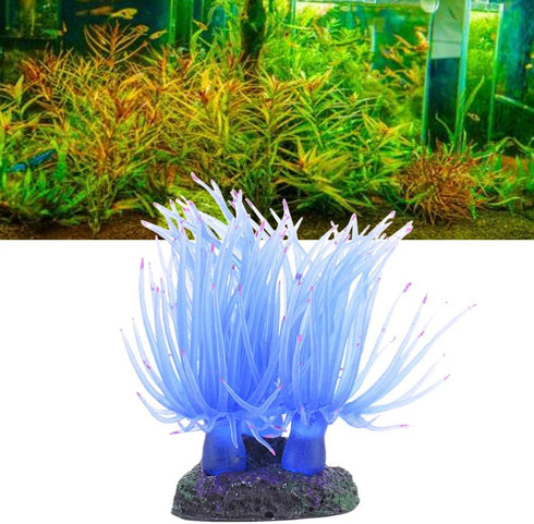 TEHAUX Artificial Fish Tank Decoration - Silicone Soft Coral Fake Sea Anemone Ornament (Blue)
