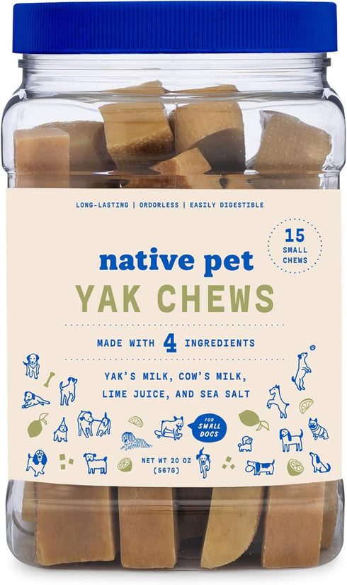 Native Pet Yak Chews - Long Lasting Dog Treats, Flavored Chews for Aggressive Chewers (15 Small Chews)