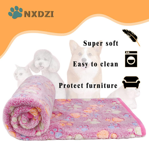 Dog Blankets for Large Dogs, 3 Pack Washable 41" x 31", Fuzzy Soft Pet Mat Throw Cover, Cute Paw Pattern, Waterproof