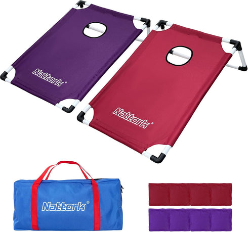 Set Set 2 8 Portable Cornhole PVC Framed Corn Holes Outdoor Game with Cornhole Boards, Cornhole Bean Bags and Carrying