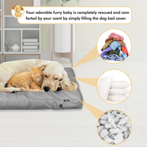 Replacement Dog Bed Cover, Washable Waterproof Canvas for Large Pet Crate Kennel, Zipper, 34x22x3.5 Inches (Gray)
