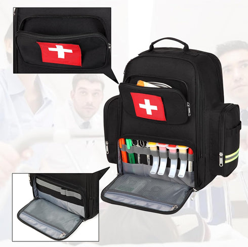 Gatycallaty First Aid Backpack — Medical EMT First Responder Bag for Hiking, Trauma, and Camping (Black, Large)
