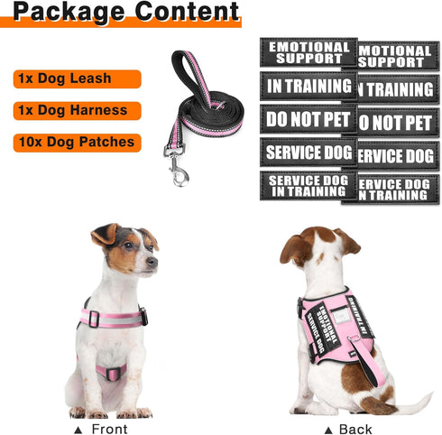 Service Dog Harness and Leash Set, Training Vest with 10 Dog Patches, Emotional Support for Small to XL Dogs