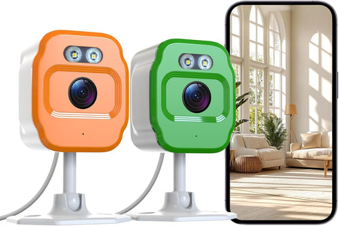 PHANSATIM 2Pcs 1080P WiFi Security Cameras, Baby Monitor Indoor Security Camera, Cat&Dog Camera