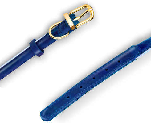 OOPSDOGGY Reflective Rolled Leather Dog Collar - Adjustable Soft Padded Collar for Small Breed Dogs (XXS, 7"-9", Blue)