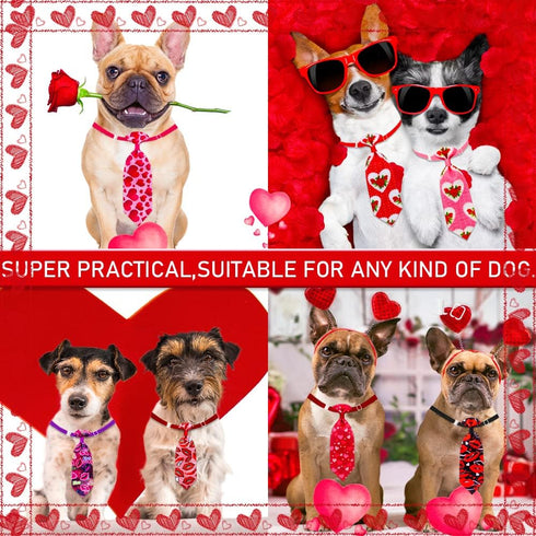 18pcs Valentines Day Dog Neck Ties, Bulk Adjustable Pink Red Small Dog Collar Ties, Valentines Day Love Rose Kiss Pattern Dog Ties for Holiday Dog Cat Grooming Accessories