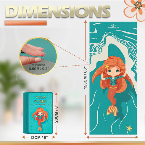 Set 12 3-12 Abtech Kids Yoga Mat - Comfortable Dinosaur Kid Yoga Mat Boy with Yoga Cards, Storage Bag, Beige Play Mat