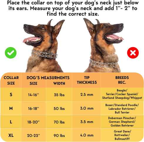 Prong Collar for Dogs, Adjustable No Pull Choke Training Collar for Small Medium Large Breeds, Stainless Steel Metal