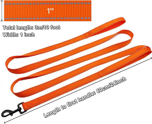 10FT Traffic Leash with 2 Handles, Reflective Dog Leash for Large Medium Dogs and Pullers