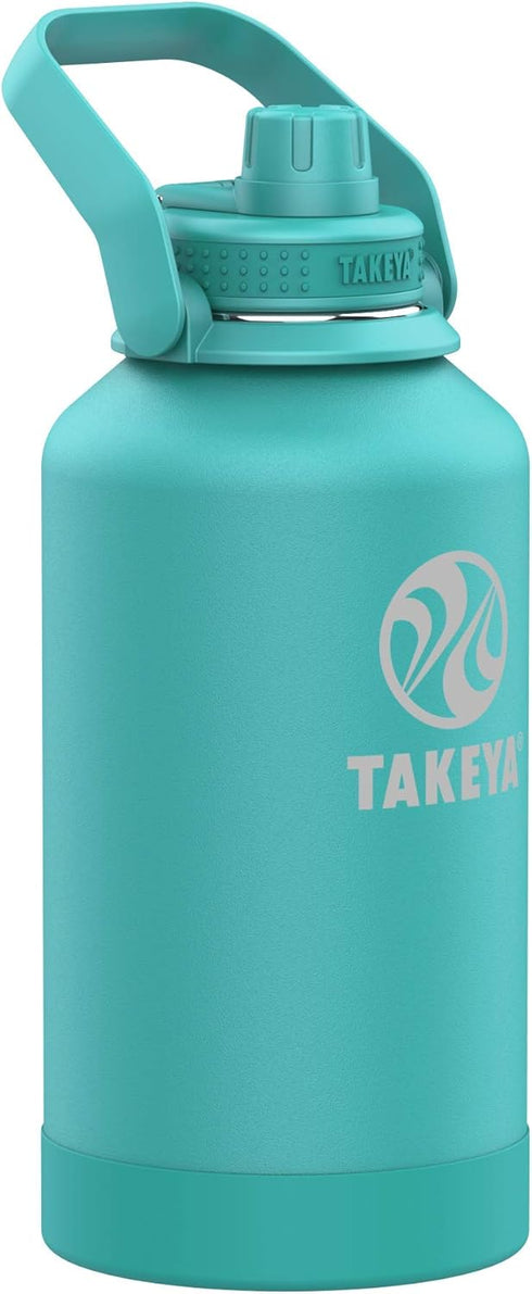Takeya Pickleball Stainless Steel Insulated Water Bottle - 64 Ounce with Choice of Lid, Dropshot Teal