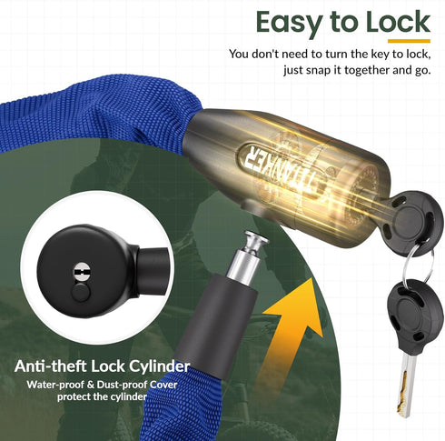 Titanker Security Anti-Theft Bike Chain Lock, 6mm, 8mm, 10mm Thick Chain for Bicycle, Motorcycle, Door, Gate