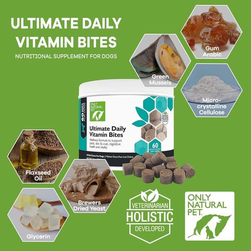 Only Natural Pet Ultimate Daily Vitamins, 60 Soft Chews - Complete Multivitamin for Senior Dogs, Immune Support