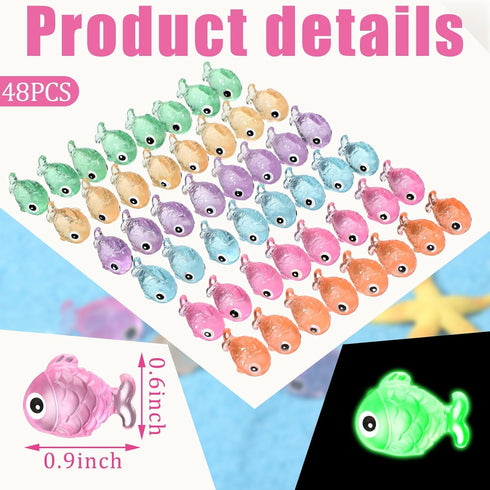 48 Pcs Fake Glow in The Dark Fish Mini Resin Fish Figurines Aquarium Fishes Tiny Fish Ornament Decorations for Aquarium Fish Tank