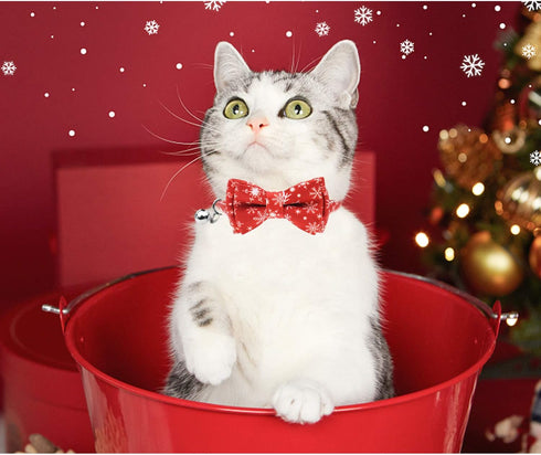 Malier 2 Pack Christmas Cat Collars Breakaway with Bow Tie and Bell, Classic Buffalo Plaid Kitten Collar for Cats