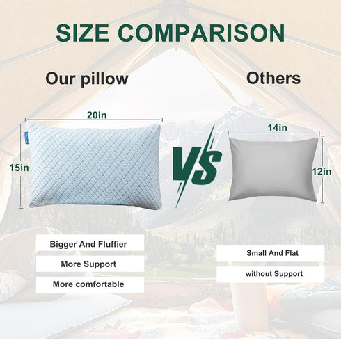 Gehannah Travel Pillow, Large Compressible Camping Pillow with Shredded Memory Foam and Storage Bag for Outdoor Gear