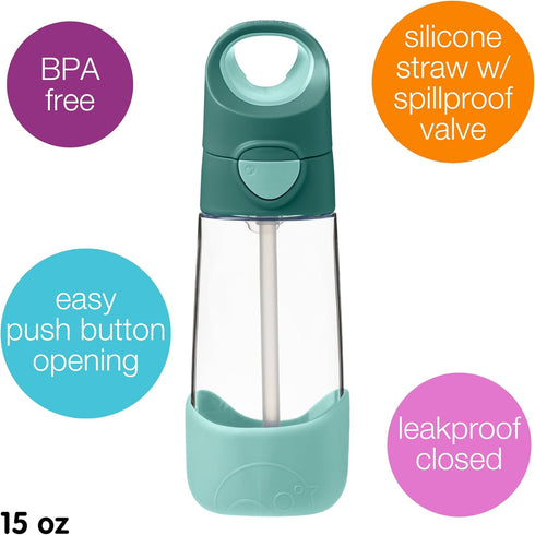 15oz b.box Tritan Straw Bottle: Kids Water Bottle for Toddler & Up. Spill & Leak Proof, BPA Free. Great