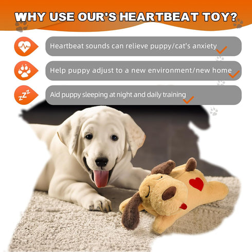 Beverly Shark Puppy Heartbeat Toy - Calming Aid for Puppies, Stuffed Animal Behavioral Training Sleep Aid (Brown-1)