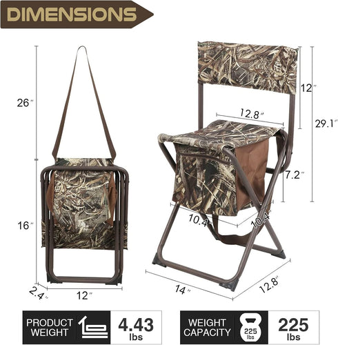 PORTAL Folding Seat, Lightweight Backrest Stool for Hunting Fishing, Supports 225 lbs