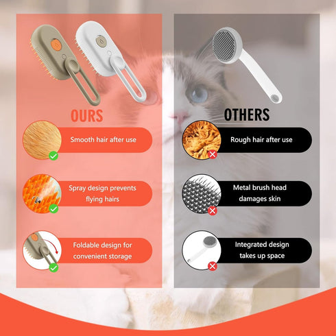 2024 Multifunctional Cat Dog Hair Brush, 3 In 1 Steamy Grooming Brush for Removing Tangled Hair (Khaki)