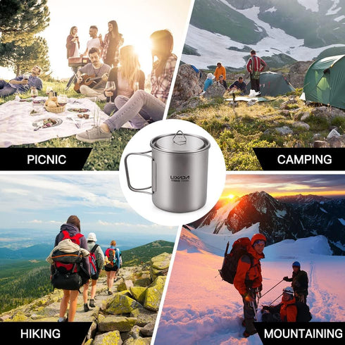 Lixada Titanium Pot, Lightweight Camping Pot, Titanium Cup, Backpacking Pot with Portable Handles
