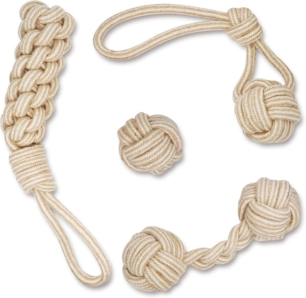 Puppy Tug Toys Set of 4, Natural Cotton Rope Dog Chew Toys, Interactive Knots for Small Medium Dogs
