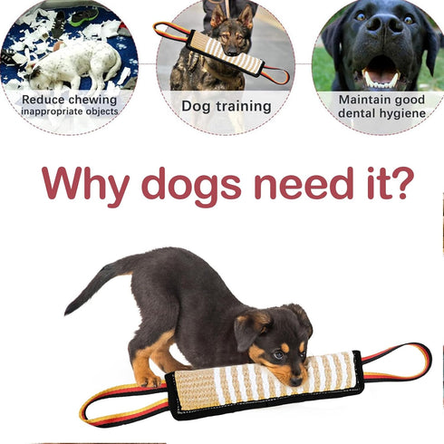 ASOCEA Dog Tug Toy, Tough Jute Pillow Pull Toy for Medium to Large Dogs, Interactive Squeaky Tug of War Training Toy