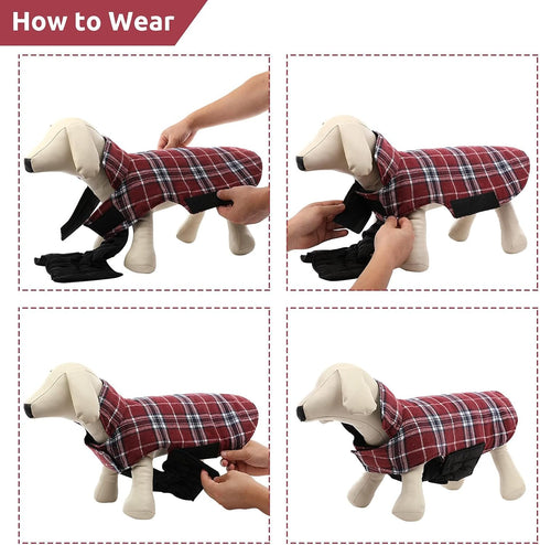 MIGOHI Dog Jackets for Winter - Waterproof Reversible Coat for Cold Weather, British Style Plaid Vest, Red, XXXL