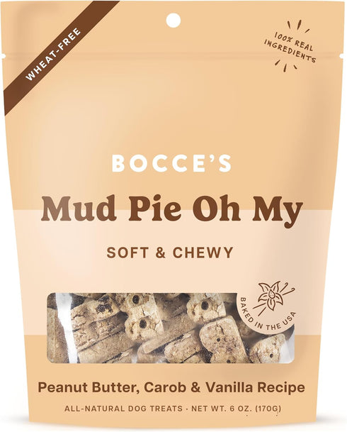 Bocce's Bakery Oven Baked Mud Pie Treats for Dogs, Wheat-Free, All-Natural Soft & Chewy Cookies, 6 oz