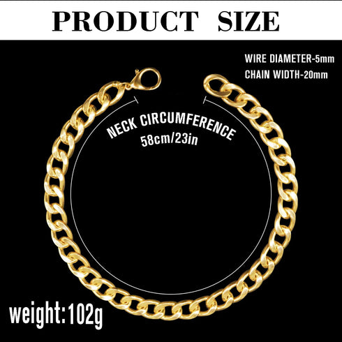 18K Gold Plated Dog Chain Collar, 3/4 Inch (20mm) Width, Durable Cuban Link Necklace for Pit Bulldog, Light Metal