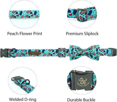 Elegant little tail Independence Day Dog Collar, Holiday Pet Collar with Bow, Durable Adjustable for X-Large Dogs