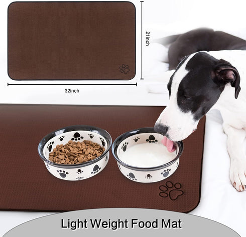 Sinland Microfiber Large Pet Food Mat, Dog Feeding Mat with Anti-Skid Backing, 21 Inch x 32 Inch, Brown