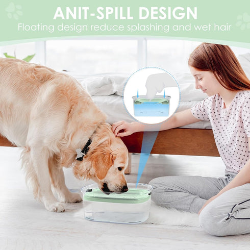 AONKEY 3L Dog Water Bowl, 101oz No Spill Large Anti Splash Dispenser for Sloppy Drinkers (Sprout Green)