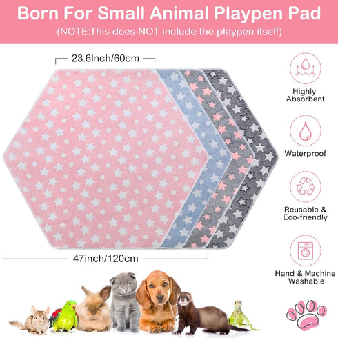 4 47 Preboun Pcs in Guinea Pig Playpen Pad Waterproof Hexagon Mat Reusable Dog Playpen Liner for Small Animal Rabbit
