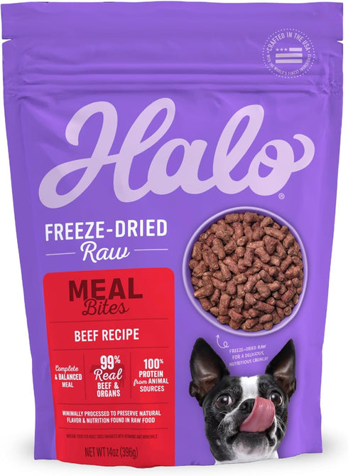 Halo Meal Bites Freeze Dried Raw Dog Food, Beef Recipe, Real Meat, Adult Recipe, 14-OZ Bag