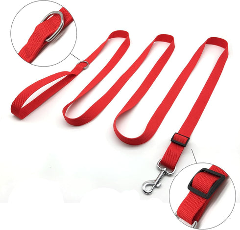 Adjustable Nylon Dog Leash, 6FT/10 FT Long for Small Medium Large Dogs - Red