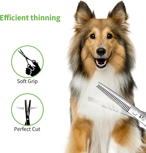LovinPet Dog Grooming Scissors Set, Safety Round Tips Professional 6 in 1 Stainless Steel Grooming Shears
