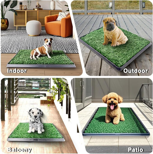 ELLOTY 35"X22.6" Dog Grass Pad with Tray - Indoor/Outdoor Artificial Turf Potty Training Mat for Large Dogs, Portable