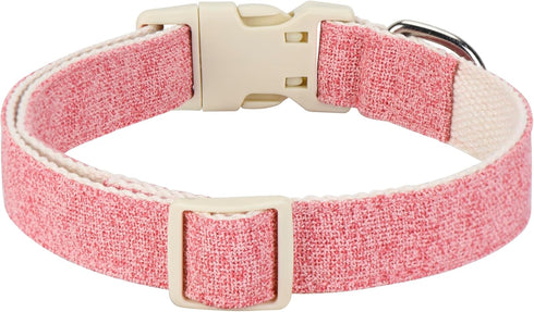 Breathable Cotton Dog Collar, Soft Padded Heavy Duty Adjustable Collar for Small Medium Large Dogs, Pink, Medium Size