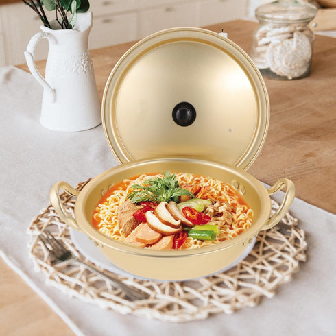 9.44X9.44X2.75In Luxshiny Korean Ramen Pot Lightweight Aluminum Noodle Cooker with Lid Double Handles Fast Heating