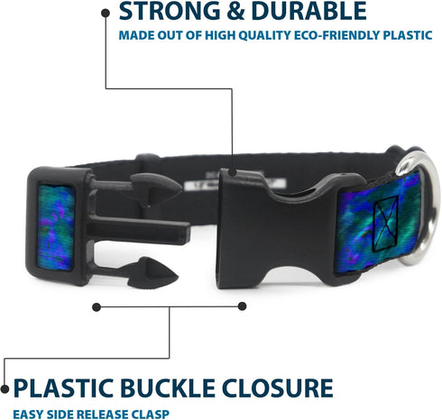 Buckle-Down Plastic Clip Collar - Medium Tie Dye Green/Blue/Purple - 1" Wide - Fits 11-17" Neck