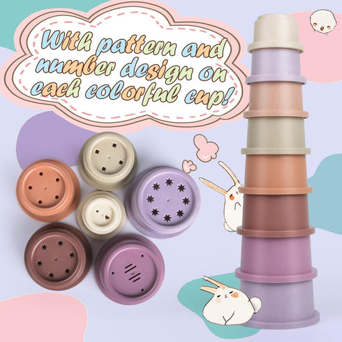 8PCS Chinchilla, Playset SKYWHALE Stacking Cups for Rabbits, Stackable Bunny Toys, Natural Sugarcane Plastic Pet