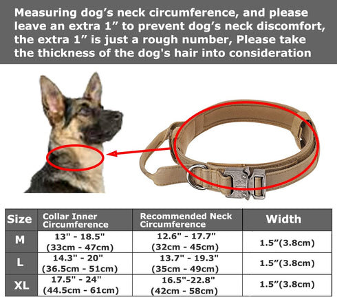 Military Dog Tactical Collar with Control Handle and Heavy Metal Buckle for Medium Large Dogs, Black M
