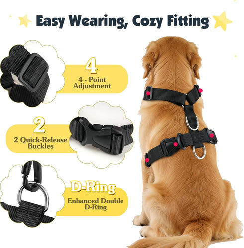 Pawaboo Dog Seat Belt Harness for Car, Dog Car Harness Seatbelt with Double Clips, Adjustable Breathable Pet Vest