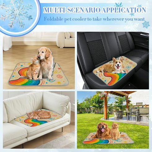 imiBBWQu Summer 27" 22" Cooling Mat for Dogs Paper Airplane with Rainbow Dog Grass Mat Washable Cooling Pad for Dog Pet